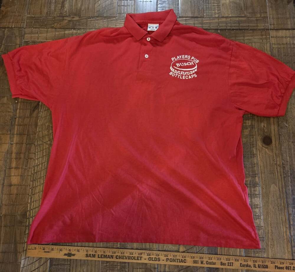 Vintage 80's Men's RedPolo Busch Bottle Cap And Pool Logo